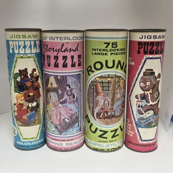 4 HG TOYS Jigsaw Puzzles #429#411#432#412 In Can Vintage As Is - Picture 1 of 6